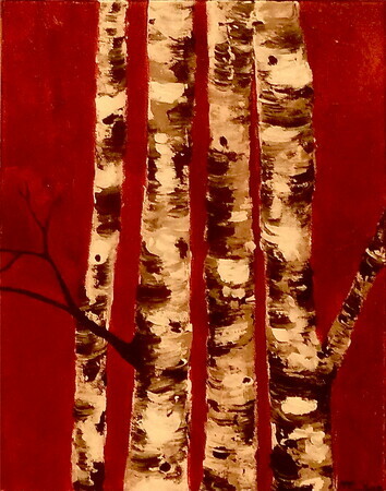 11"x14"  Birch on Red