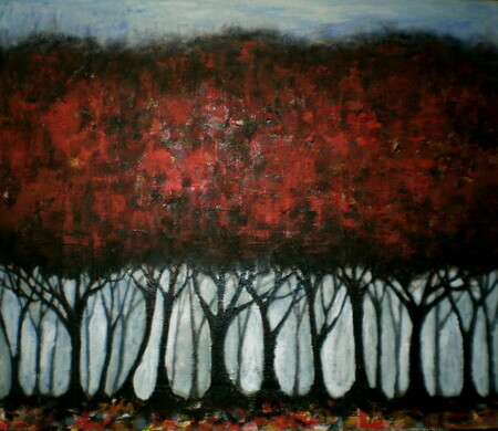 'Mist Behind The Red Forest'  3'x3.5'