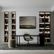 modern office with backlit shelves